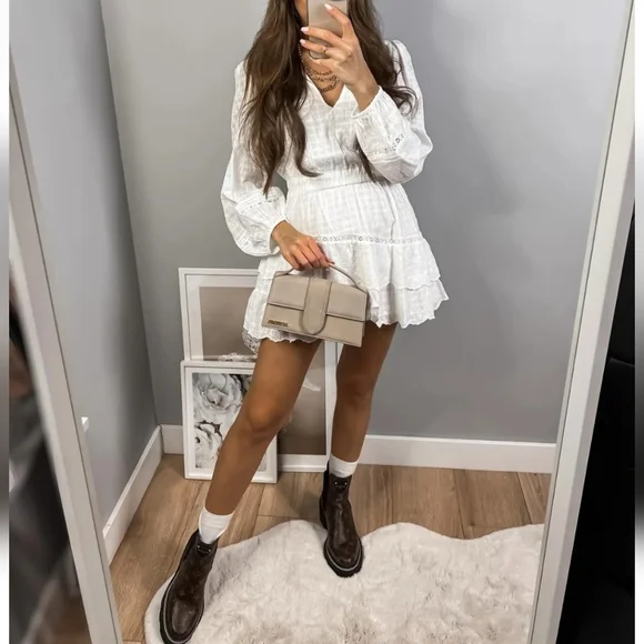 Zara * embroidered lace insert dress white flowy boho - Picture 5 of 11